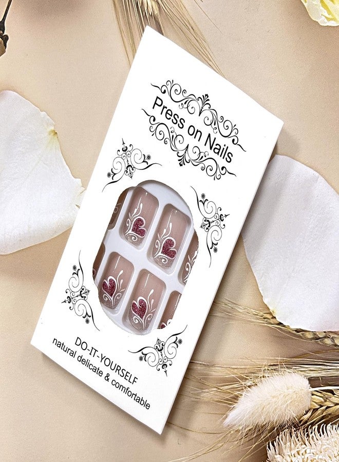 TBRZTR Purple Heart Valentine's Press on Nails Medium European Lines Design Gradient Stick on Nails Valentine's Nails Press Ons Glitter Powder Glue on Nails Charm Holiday Nails for Women Acrylic Nails - Image 4